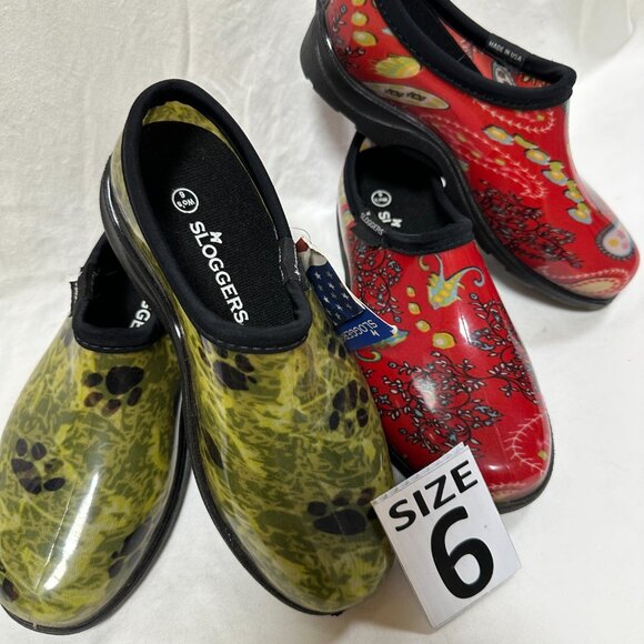 Two for One Price!!! Sloggers Waterproof Rain Shoes - Red Paisley & Paw Green - Picture 3 of 4